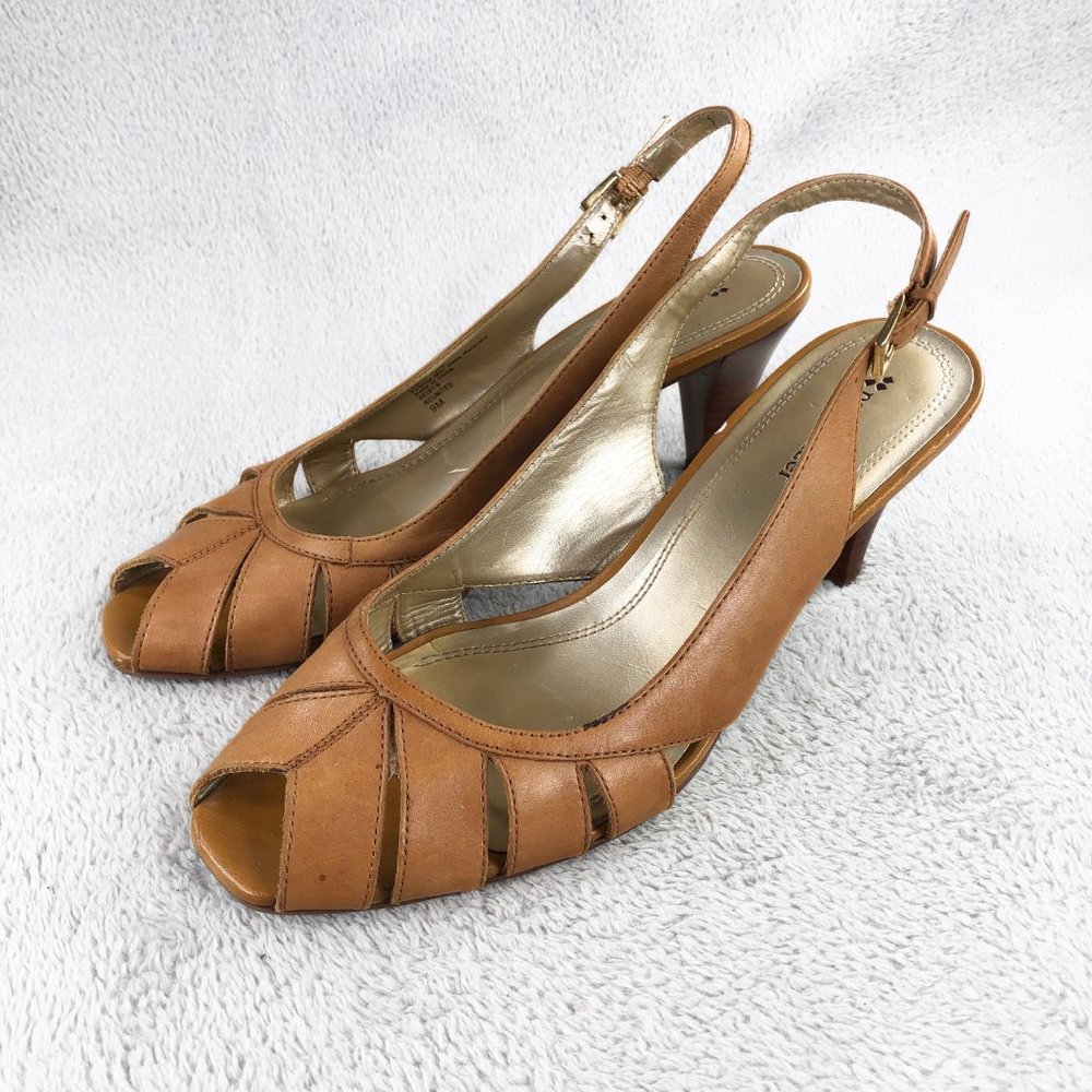 NATURALIZER Women's REUNITED Slingback Heel Sandals Brown Leather ~ Size 9 M